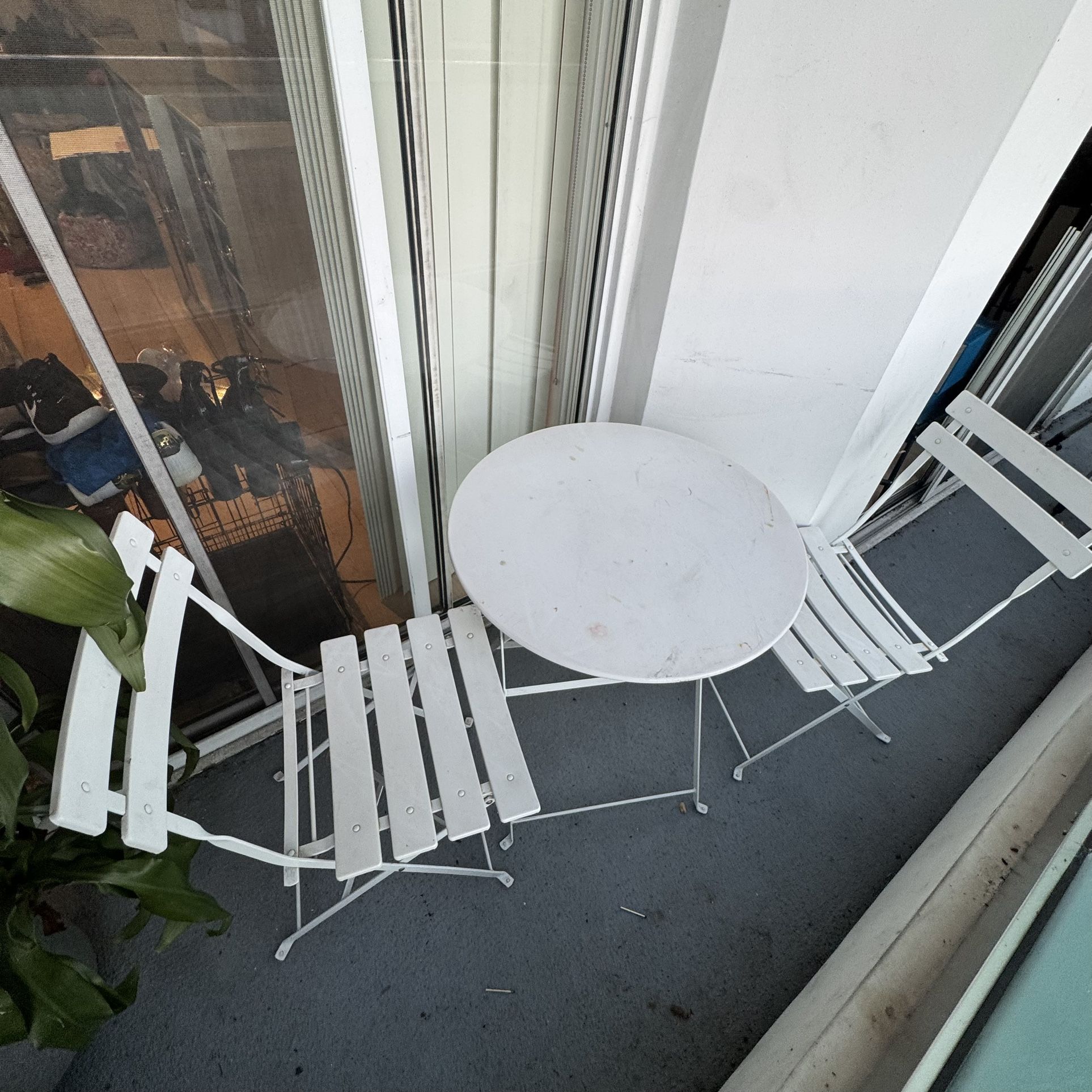 White Patio Furniture, Table And Two Chairs