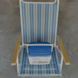 Sand Folded Beach Chair& Coleman 8 Q Cooler