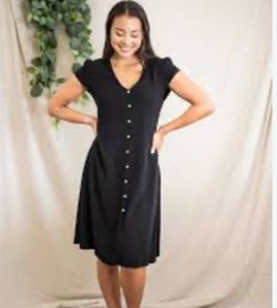 Black Button-Front Midi Dress