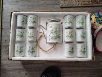 Porcelain Tea Set with Bamboo Design