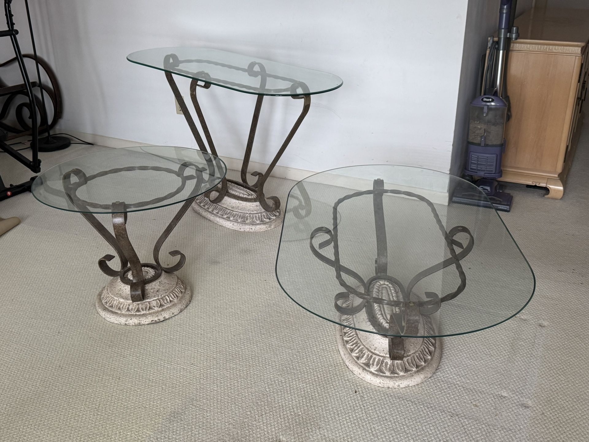 Three Glass Top Tables Matching Set