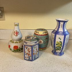 4 Asian Ceramic Vases and Pot