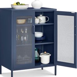 Metal Storage Cabinet with Mesh Doors, Steel Display Cabinets with Adjustable Shelves for Bathroom Home Office, Midnight Blue UOMC002Q03—3