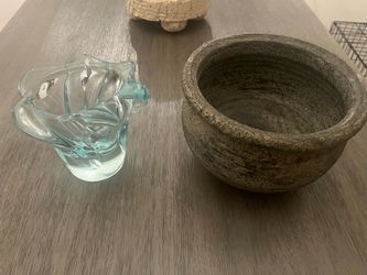 Art Glass Bowl and Stone Pot Set