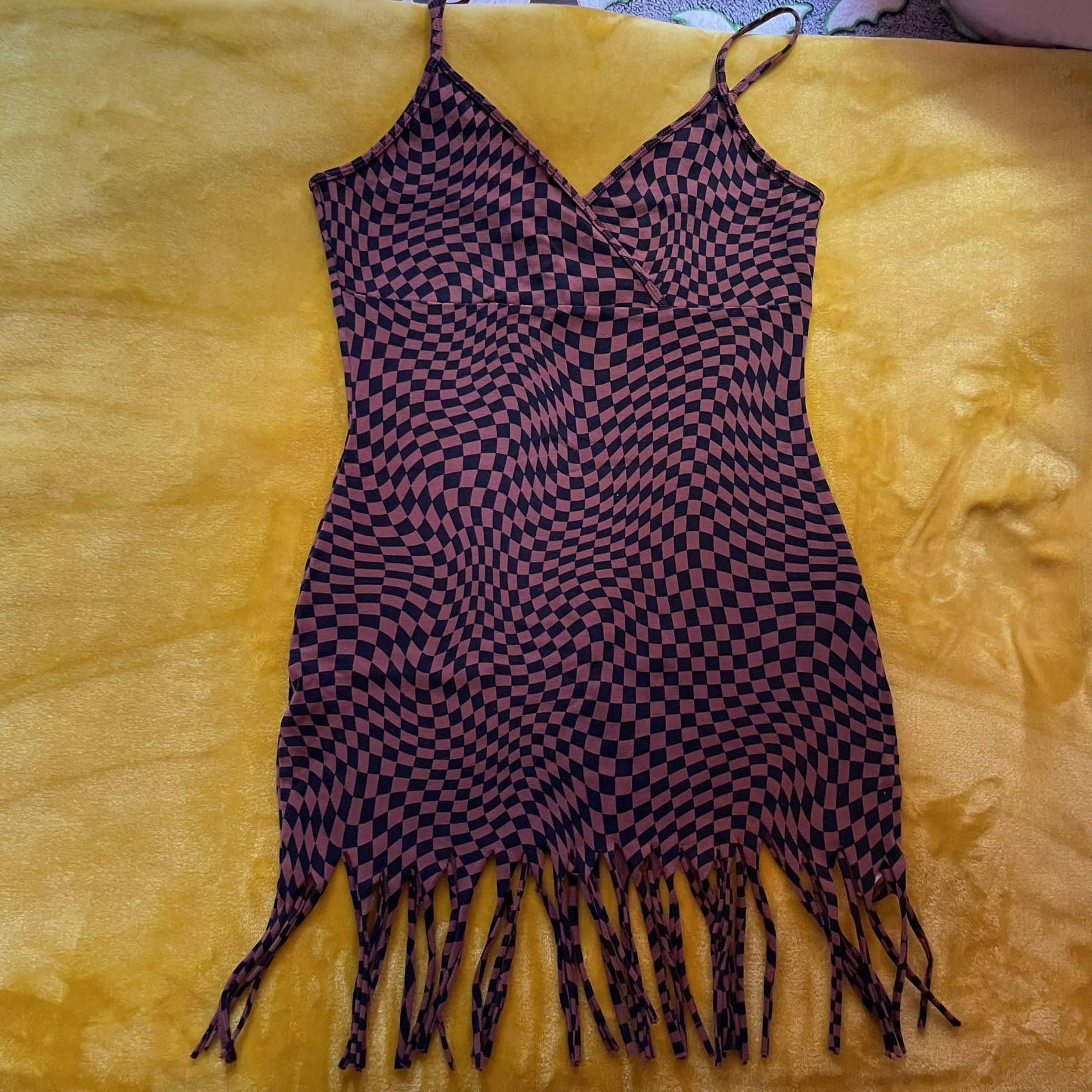 Women’s Boho Dress. Size Medium.Brown & Black Checkered