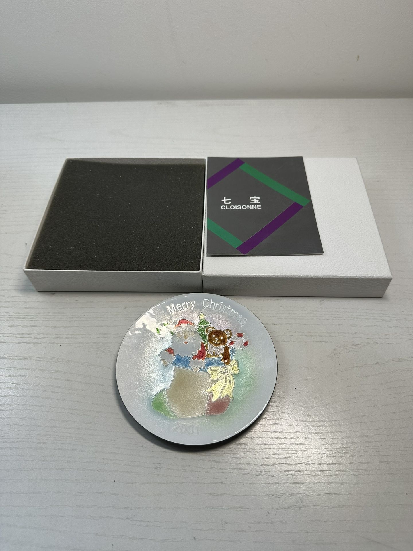 ANDO Cloisonne 5” Christmas 2001 Limited Edition Plate Santa & Rudolph