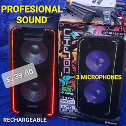 speaker Bluetooth BOCINA RECHARGEABLE    tailgate SUBWOOFER
🎤🎤🎤  🚥    3. Microphones       🎤KARAOKE     FM RADIO.      LED LIGHTS 🚥.   
USB   SD