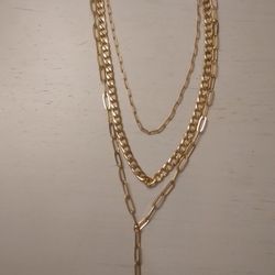 Three Strand Coin Pendant Chain Necklace 