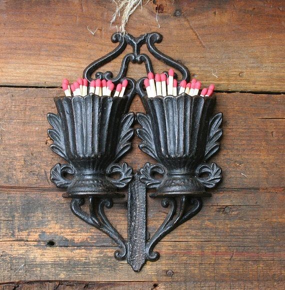 Antique Fireplace Match Holder, Cast Iron
