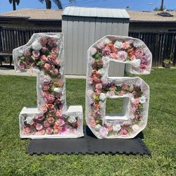 Marquee Numbers 16 Floral Flower Pink