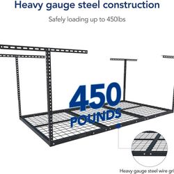 3x6 Overhead Garage Storage Adjustable Ceiling Rack 72" Length x 36" Width x 40" Height, 450lbs Weight Capacity, Black, Classic Series