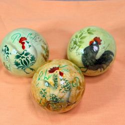 Hand-Painted Rooster Decorative Balls Set of 3