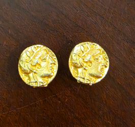 Hobè Gold Tone Ancient Greek Coin Clip-On Earrings