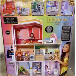 Brand New Rainbow 3 Story doll House (4-Ft Tall & 3-Ft Wide), Fully Furnished Fashion, Hot Tub, Show
