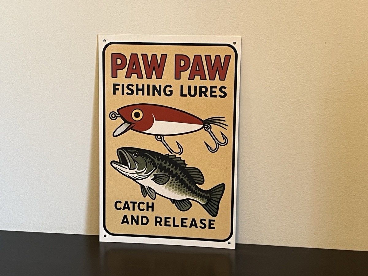 Paw Paw Fishing Lures 8x12”  Vintage Style Metal Sign