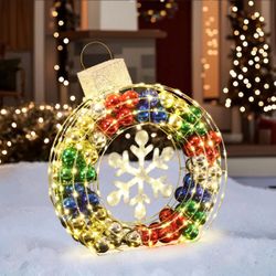 3Ft Tall Ornament and Snowflake Wreath Outdoor Holiday Decoration with Lights
