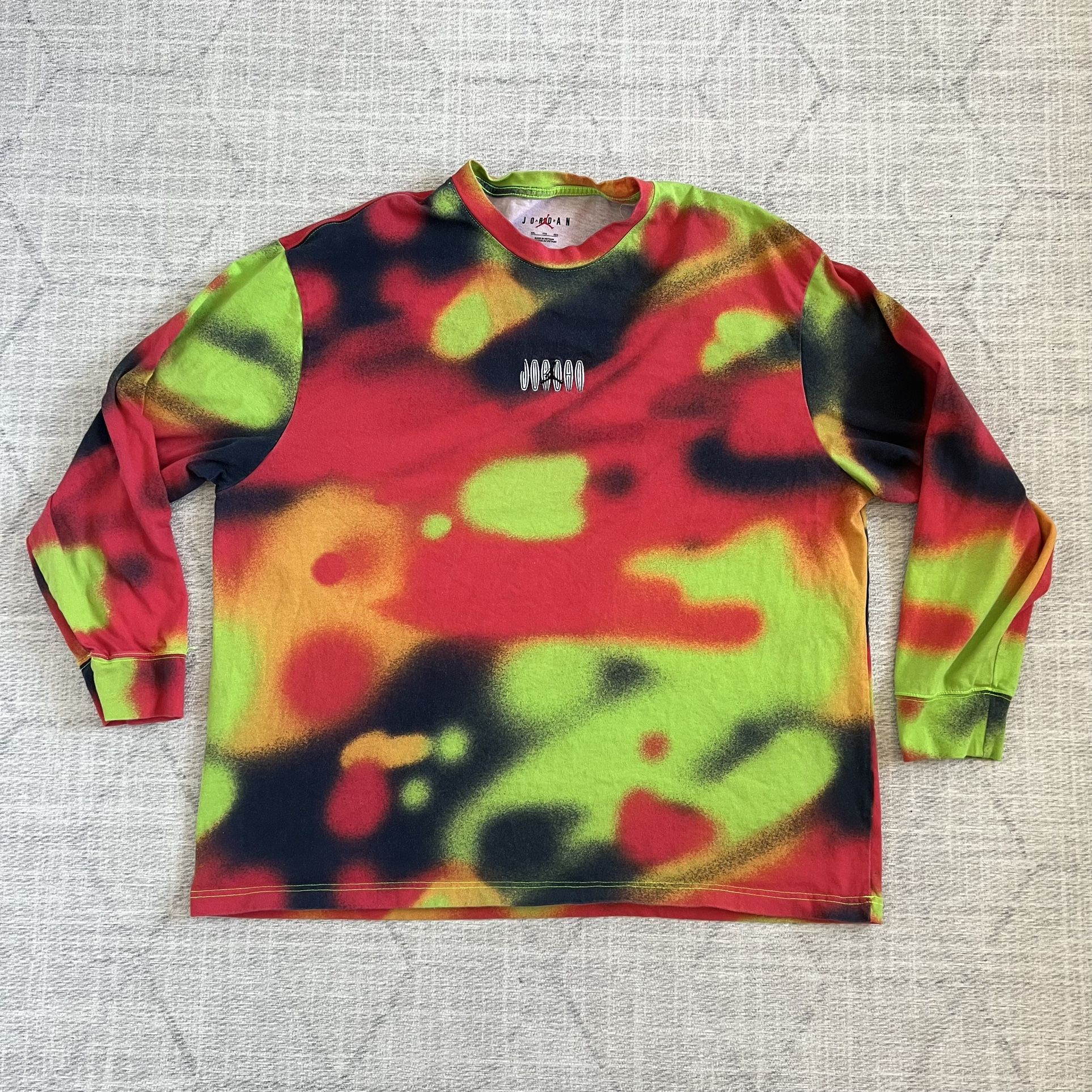 Air Jordan Men's Green/Red Tie Dye Flight MVP 85 Long Sleeve Tee Shirt