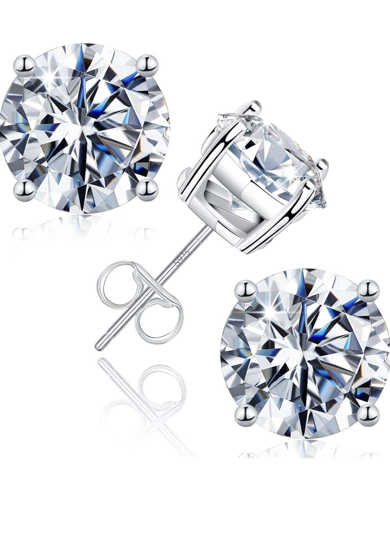 New! Unworn! Moissanite Stud Earrings, D Color VVS1 Round Cut Lab Created Diamon