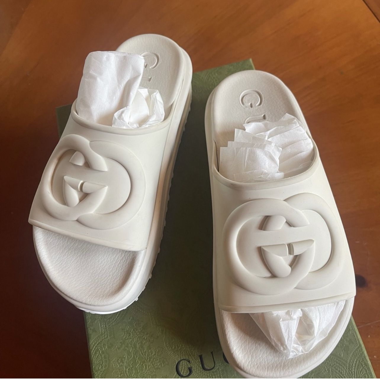 White Miami Rubber Gucci Platform Sandals 