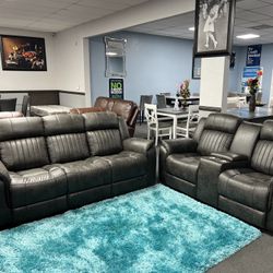 2PC Gray Sofa & Loveseat 