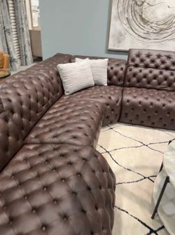 Brown Modern Tufted Quality Leather Reclining Sectional 🛋️ NO Credit Needed💸Same Day Delivery 🚚