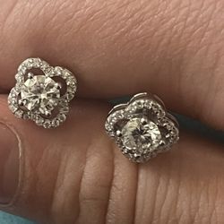 Moissanite Clover Halo Stud Earrings in 925 Sterling Silver