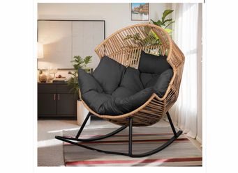 Wicker Egg Rocking Chair with Cushions