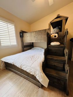 Wooden Bunker Bed with Stairs And Drawers