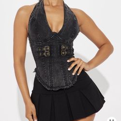 Halter Denim Corset Top