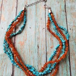 Vintage 925 Jay King DTR Baltic Amber and Turquoise Gemstone Necklace 20 Inch Sterling Silver 
