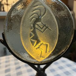 Kokopelli South-Western Style Candle Holder With Black Iron Arrow Shaped Stand 