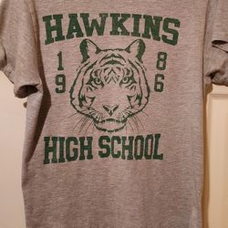 Stranger Things Shirt Womens Medium Gray Hawkins High School 1986 Casual Cotton