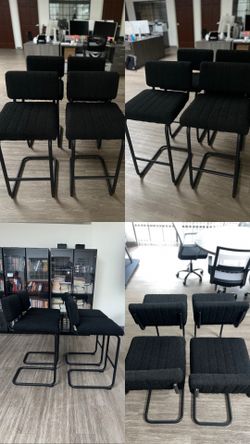MOVING SALE: Designer Black Bouclé Bar Stools (Set of 4)