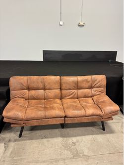 Brown Faux Leather Convertible Futon Sofa Bed