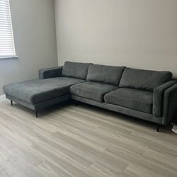 Dark Gray Mid Century Modern 5-Seater Sectional Sofa with Left Chaise