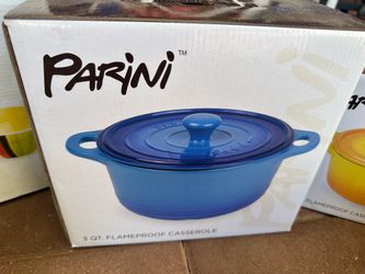 3 qt blue casserole pot Parini cast iron