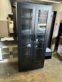 71" Glass Display Cabinet, Storage Cabinet with 4 Adjustable Shelves, Lockable Bookshelf Bookcase with Glass Door for Living