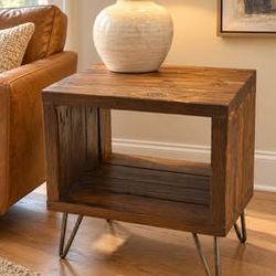 Rustic Wood Accent Table with Storage & Hairpin Legs — $129