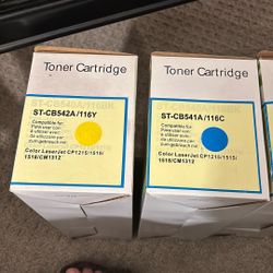 Laserjet Toner Cartridges. Yellow Blue, Red And Black.  Works With Hp 125 A  new an inbox