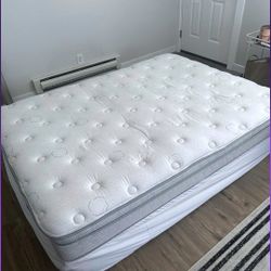 Queen Corsicana Pillowtop Mattress, Boxspring, Metal Bed Frame and Headboard 