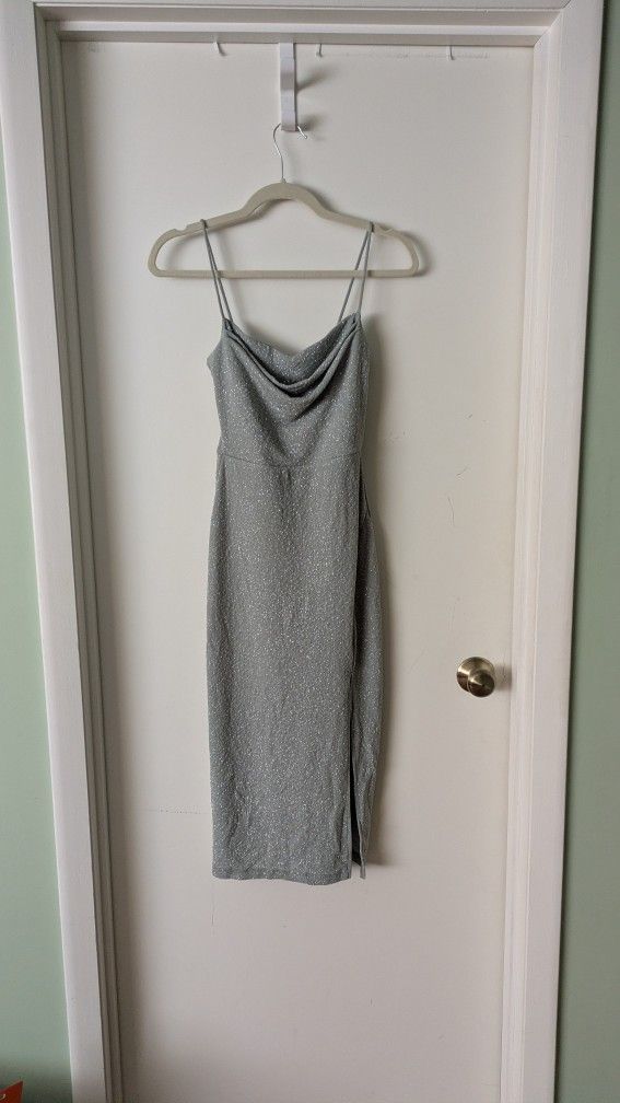 Sage/Silver Shimmer Midi Dress By Windsor Designs