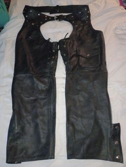Black 100% Leather Motorcycle Chaps