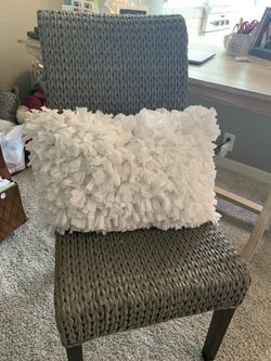 Grey Wicker Chair w/ White Lumbar Pillow 