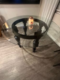 Z gallery Round Glass Top Coffee Table Black Wood Base
