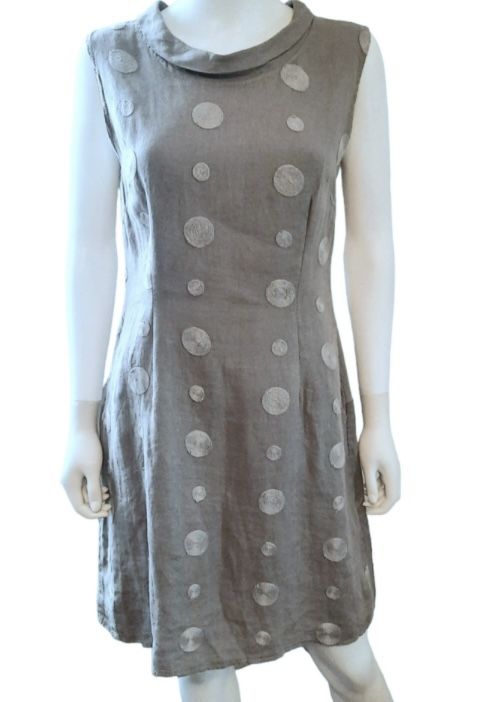 Lina Tomei Medium made in Italy Linen Dress grey dots pockets