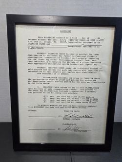 Bob Jeter Signed Champion Cards Packers Contract Framed