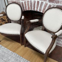 Pair Of Wooden Restoration Hardware Style Chairs