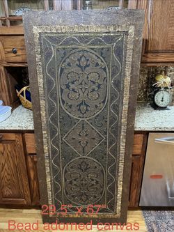Large Ornate Moroccan Style Canvas Wall Art – 29.5” x 67” Beaded Decor Panel