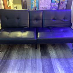Moving Sale ; Black Leather Couch