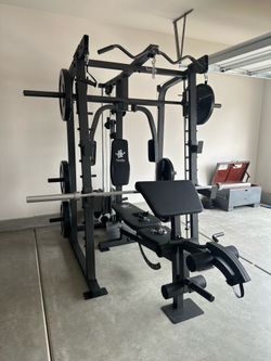 Vesta Fitness Smith Machine 2001 w/Bench Attachment | 230lb Bumpers Weights | 7ft Olympic Bar | Fitness | Gym Equipment | FREE DELIVERY & INSTALL🚚
